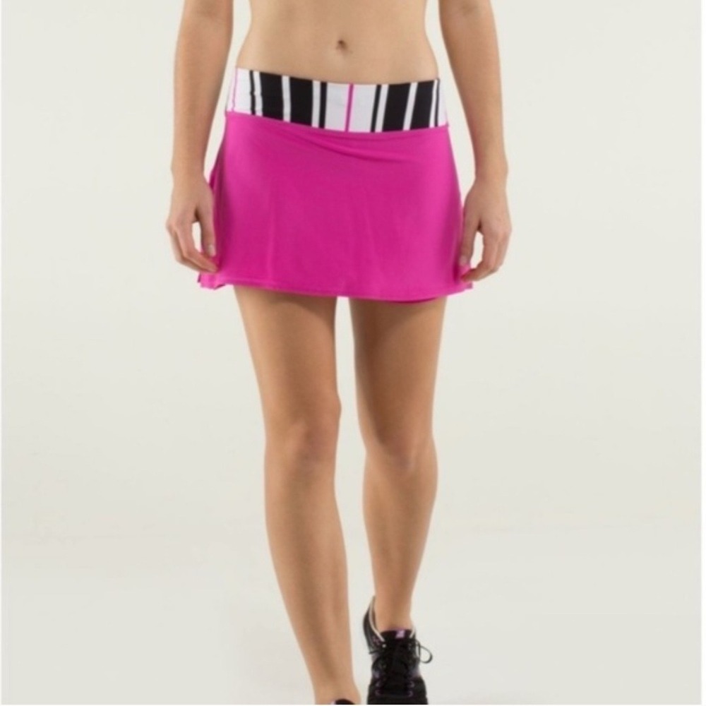 Lululemon Pace Setter Skirt Pink Striped Waist Pleated Back Tennis Skort Size 8
